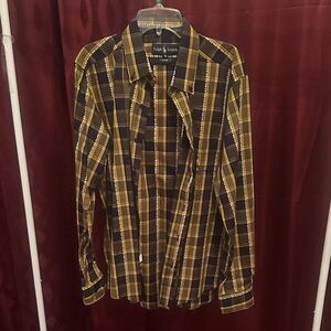 Ralph Lauren Men's Shirt in Yellow and Black Plaid